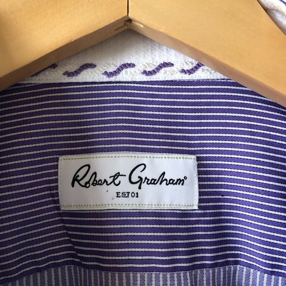 Robert Graham Purple White Striped Dress Shirt 43 / 17 - Picture 7 of 10
